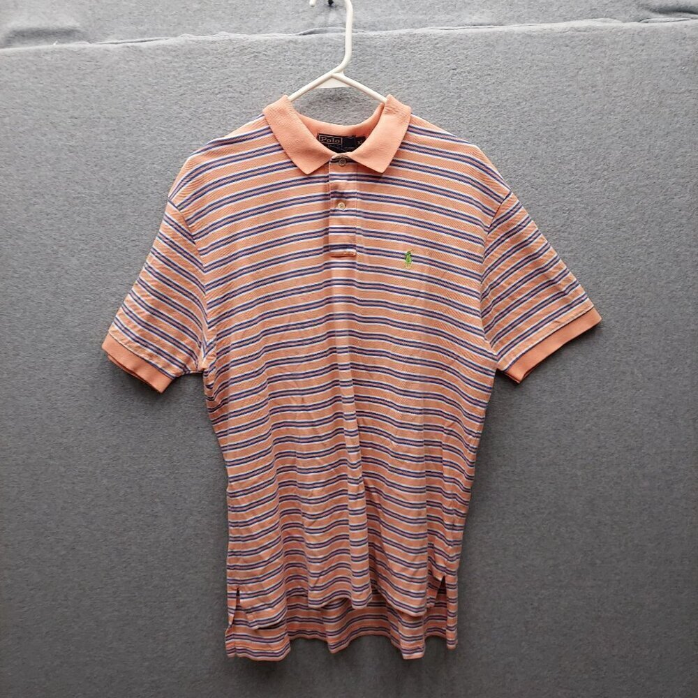 Polo Ralph Lauren Mens Orange & Blue Striped Polo Shirt XL 100% Cotton